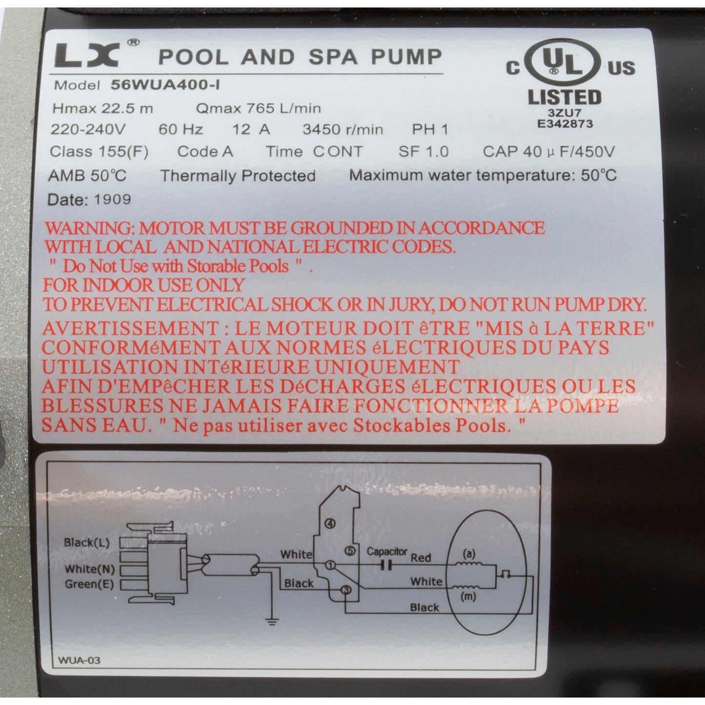 Pump, LX 56WUA, 4.0hp, 230v, 1-Spd, 56Fr, 2", SD